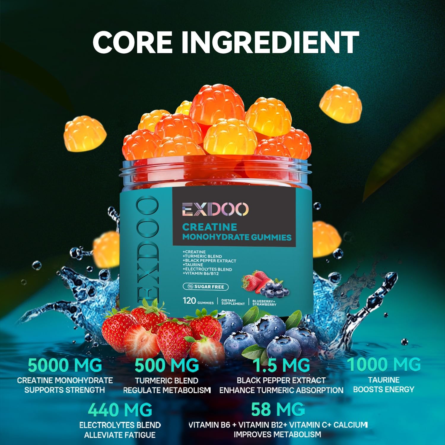 Creatine Monohydrate Gummies with Turmeric for 120 Count (Pack of 1)