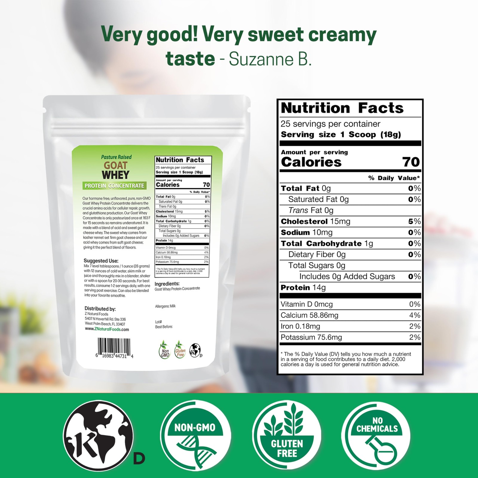 Goat Whey Protein Powder Concentrate – Undenatured, Unflavored, Pasture Raised W