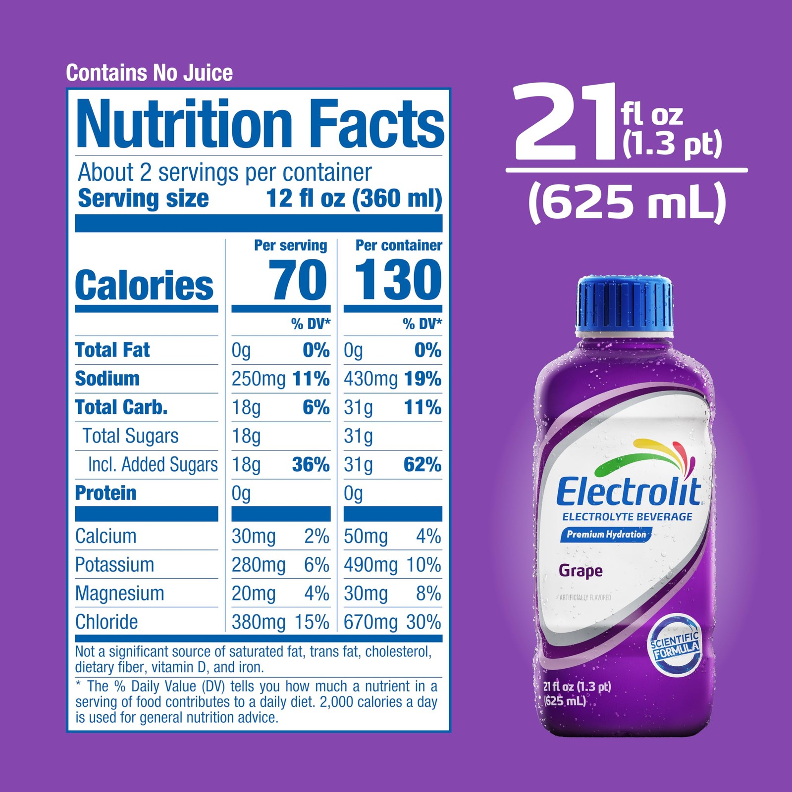 Electrolit, Electrolyte Beverage, Grape, 21 Fl 21 FL Oz (Pack of 12), Grape