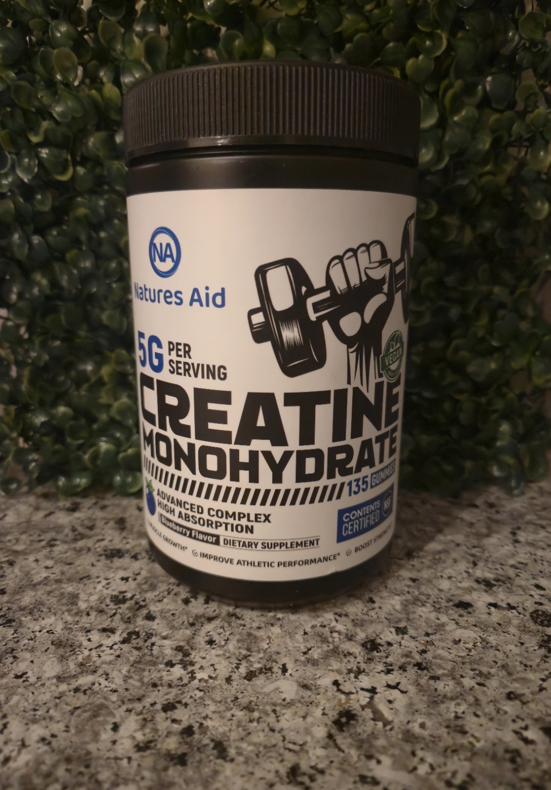 Nature’s Aid Creatine Monohydrate Gummies 135 Count 5g Blueberry Vegan New