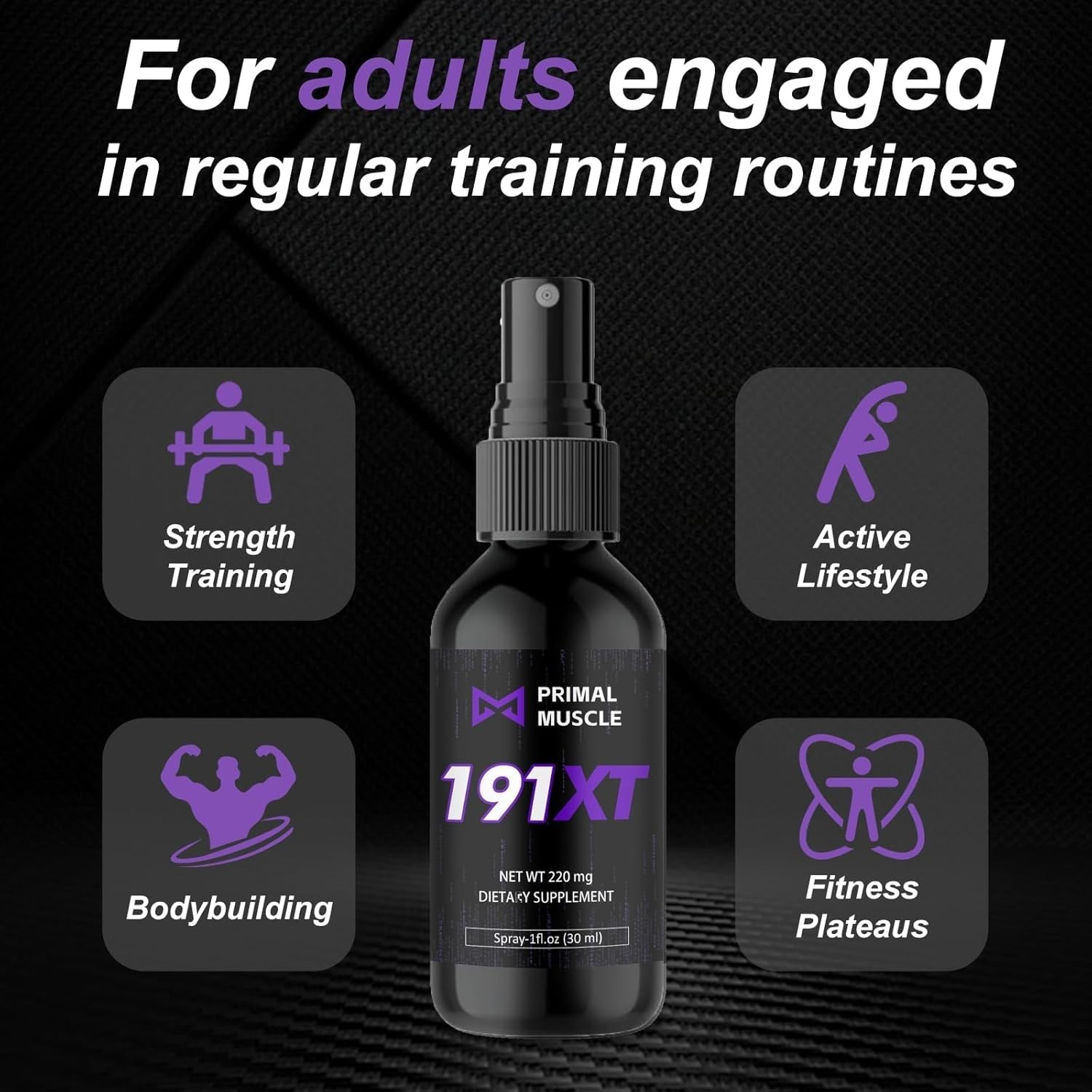 Primal Muscle 191xt Muscle Support Recovery Spray | Plant-Based | 30-Day Supply