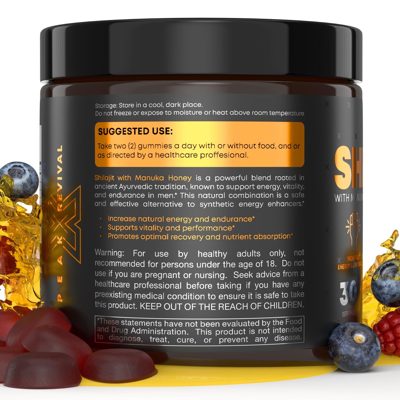Peak Revival Shilajit Gummies with Manuka Honey – 60 Count (Pack of 1)