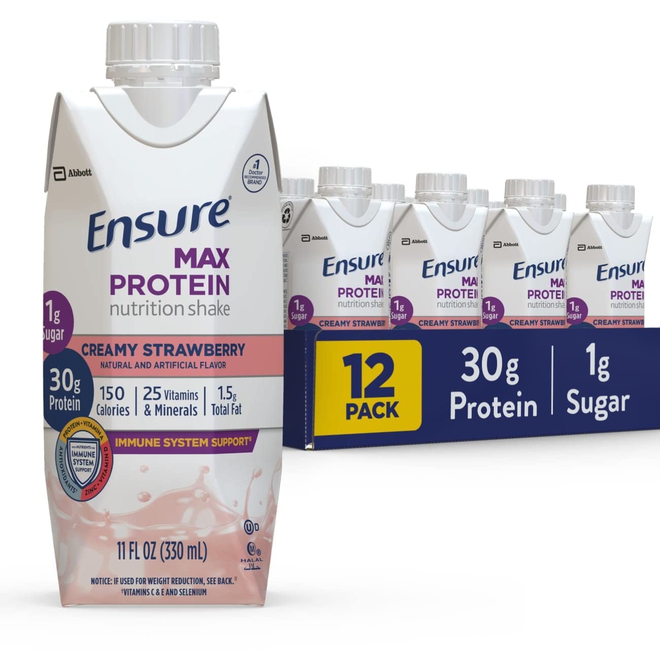 Ensure Max Protein Nutrition Shake 11oz 12-Pack – 30g Protein, 1g Sugar