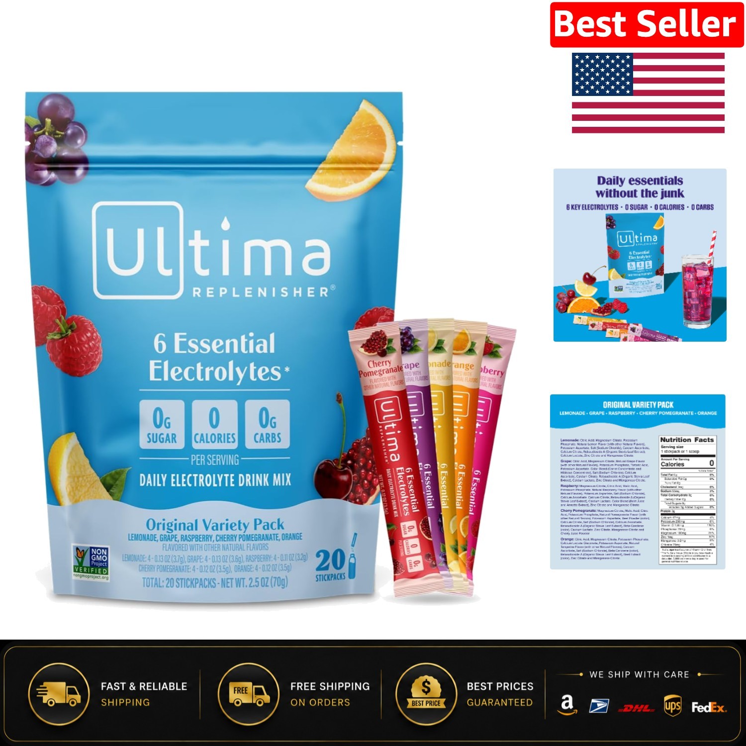 Portable Variety Electrolyte Packets – Sugar-Free Hydration Boost | 20 Servings
