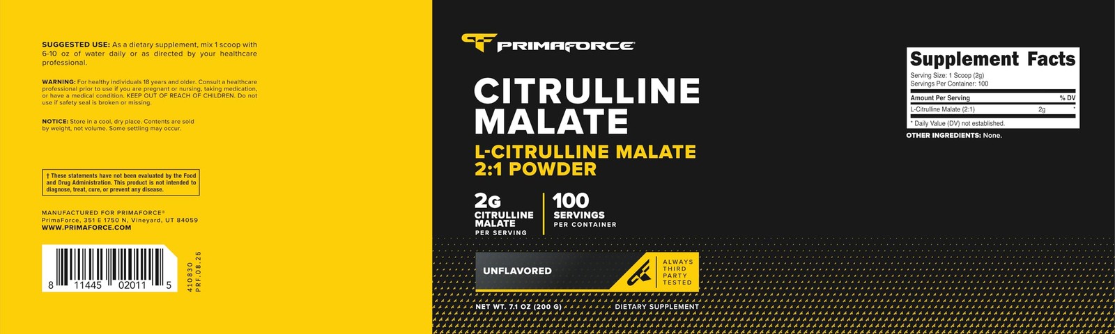 PrimaForce L-Citrulline Malate Powder, 7 Ounce (Pack of 1), Unflavored