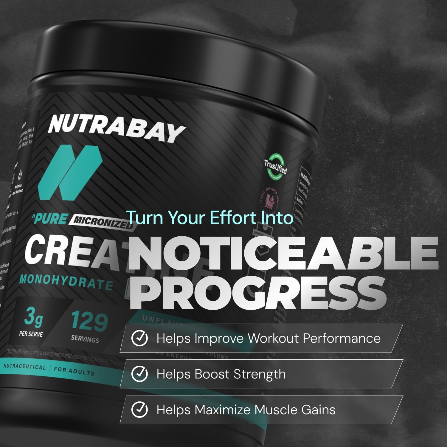 Nutrabay Pure Micronised Creatine Monohydrate 400g – 3000mg/Serving, Unflavoured