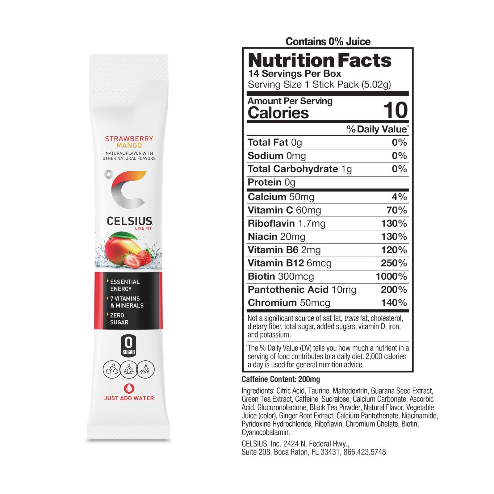 CELSIUS On The Go Strawberry Mango, Sugar Free Energy Drink Mix (14 Sticks…