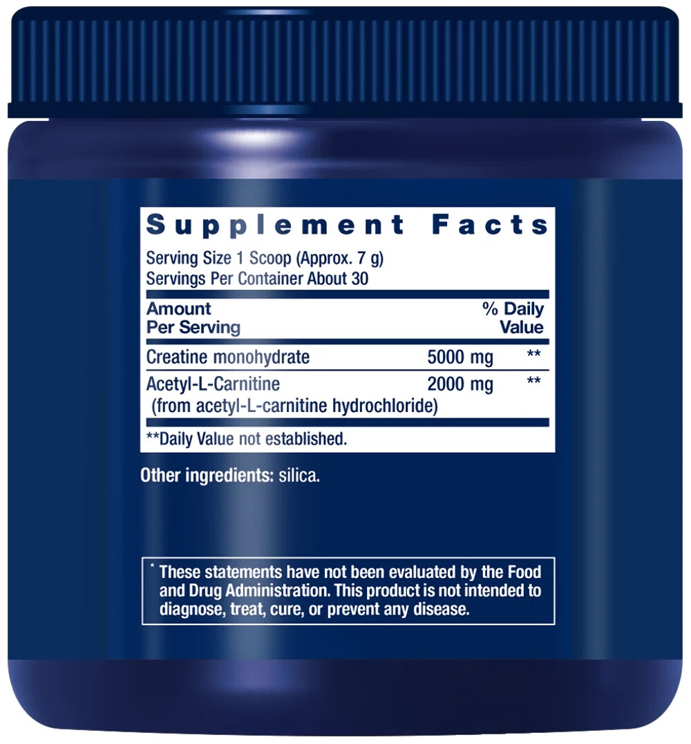Creatine + Acetyl-L-Carnitine Energy Plus Life Extension 5000 mg Ex 10/26 Sealed