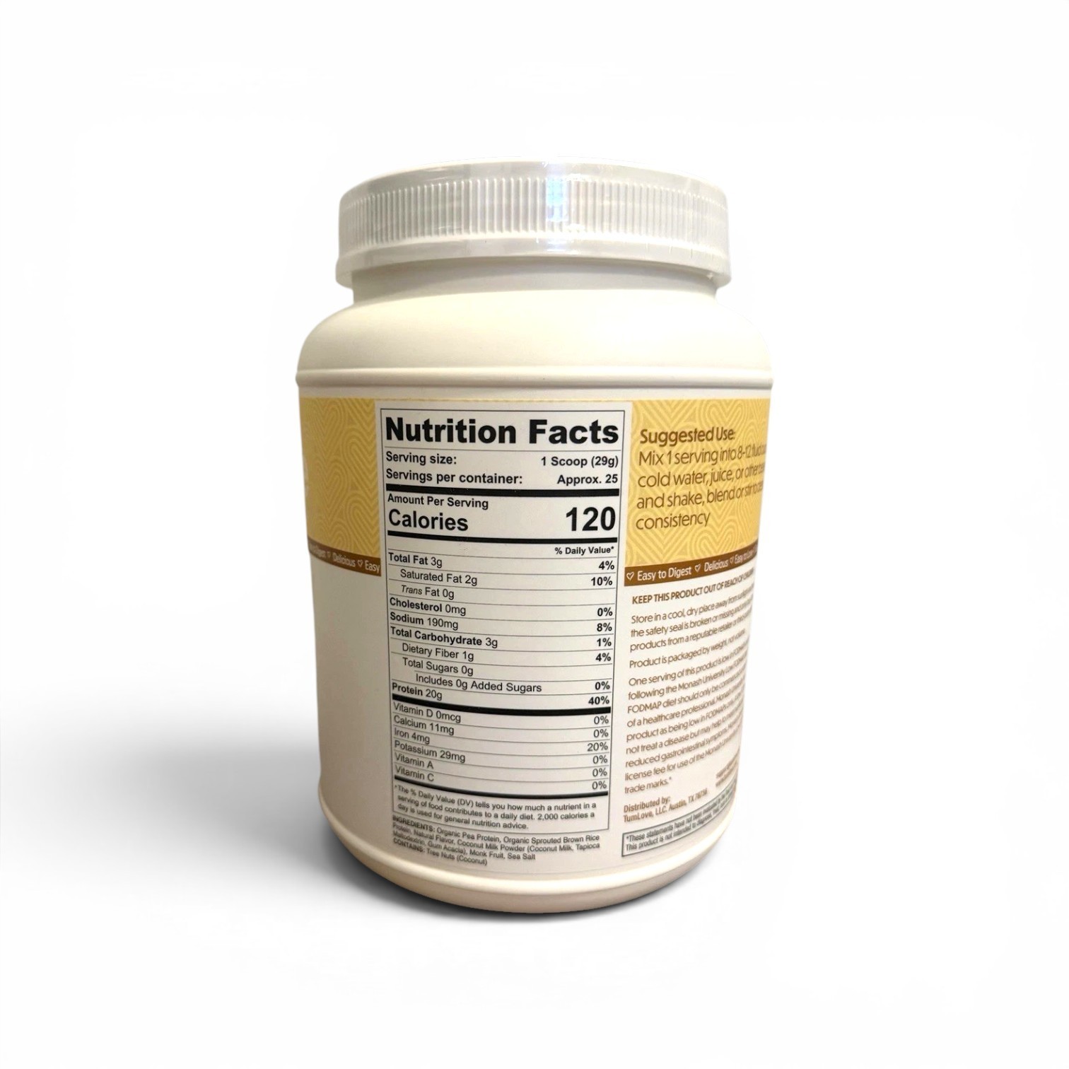 TumLove Gut-Friendly Vegan Protein Powder Vanilla 1.60 lbs Gluten Free Soy-Free