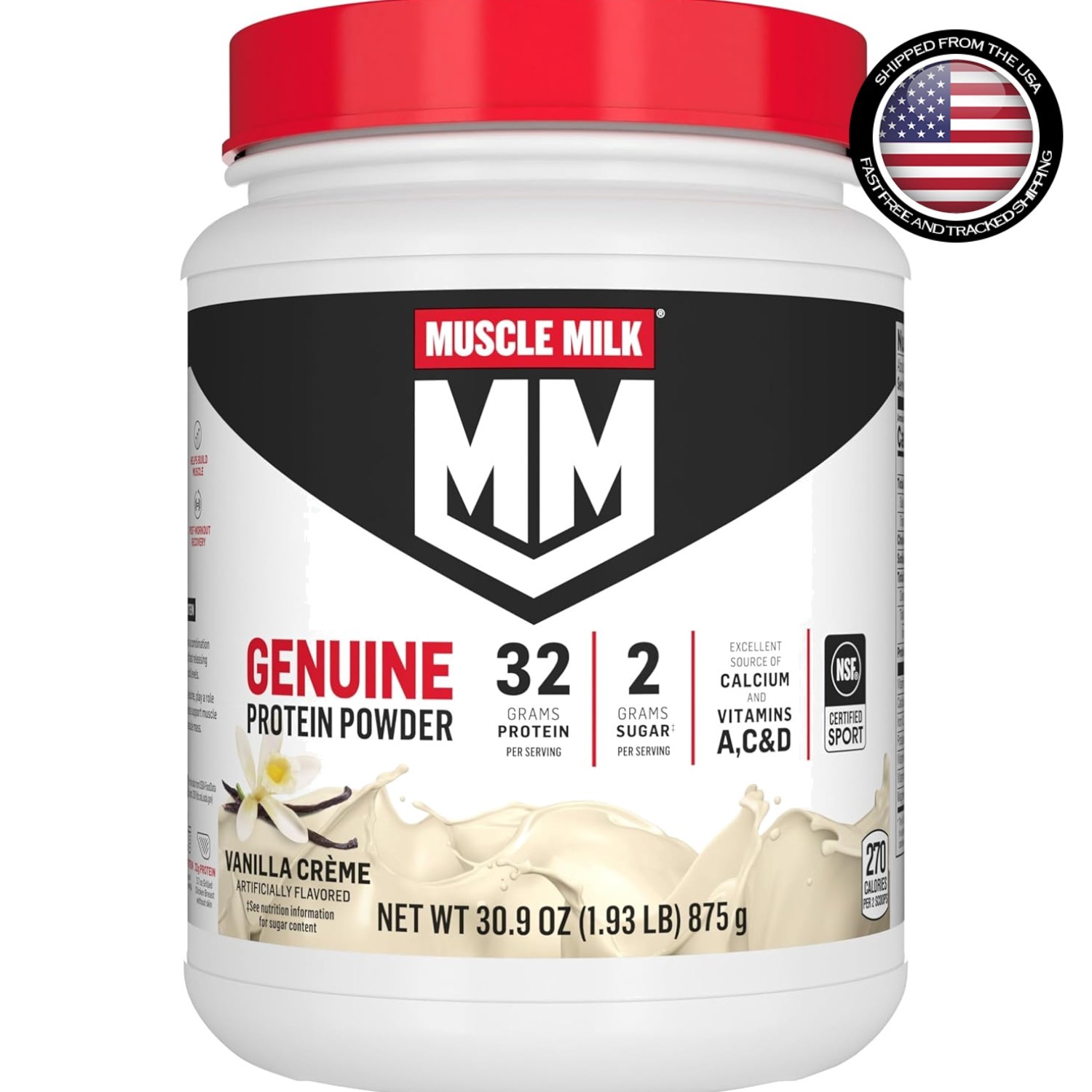 Genuine Protein Powder, Vanilla Crème – 1.93 lbs, 32g Protein & NSF Certified