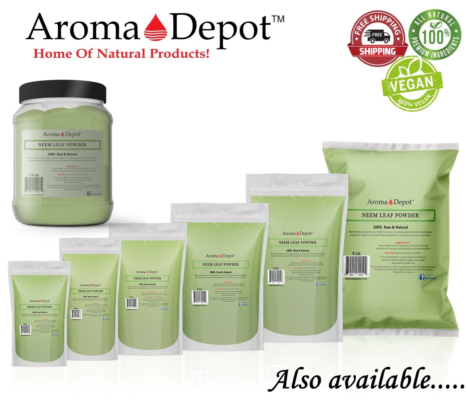 1lb Neem Powder Dried Leaf JAR Pure & Natural Raw (Azadirachta indica) Eczema