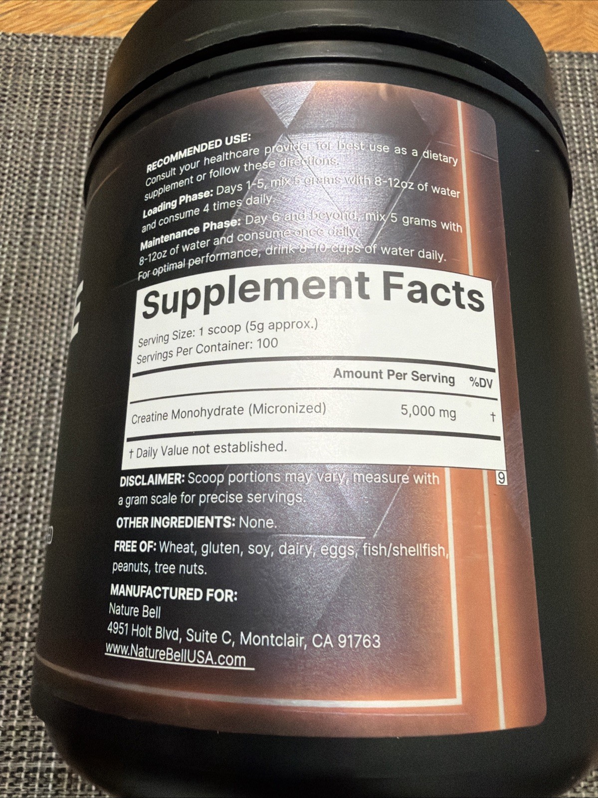 NatureBell Creatine Monohydrate Powder 500Grams 100 Servings BRAND NEW EXP 05/27
