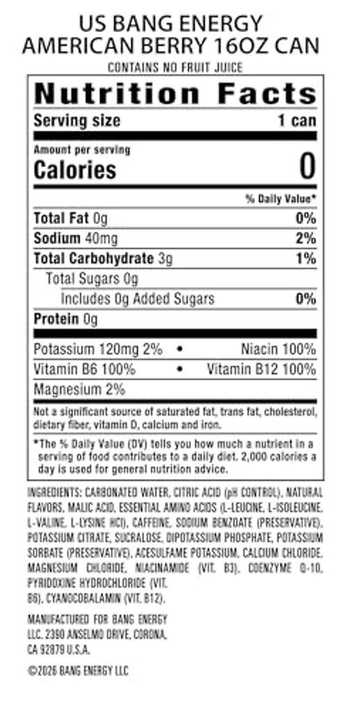 Energy American Berry, Sugar-Free Energy Drink, 16-Ounce (Pack of 12)