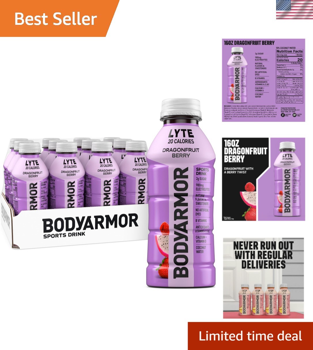 12 Bottles of LYTE Dragonfruit Berry Electrolyte Drinks – Packed with Nutrients