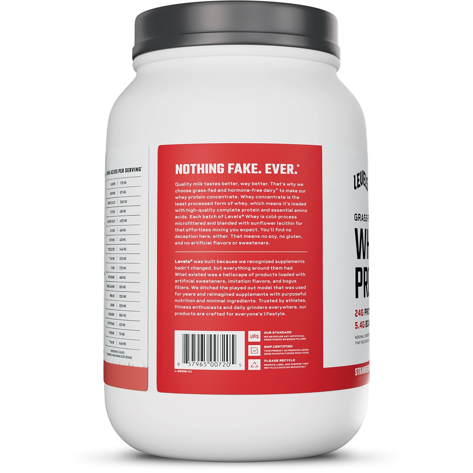 Levels Grass Fed Whey Protein Powder No Artificials 24G of Protein Strawberry…