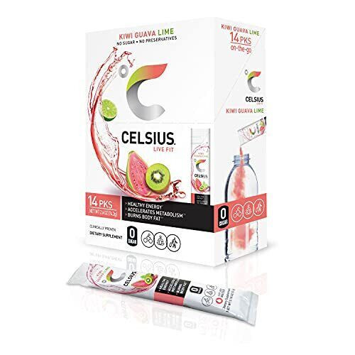 CELSIUS Kiwi Guava Lime On-the-Go Powder Stick Packs Zero Sugar 14 Sticks – NEW!