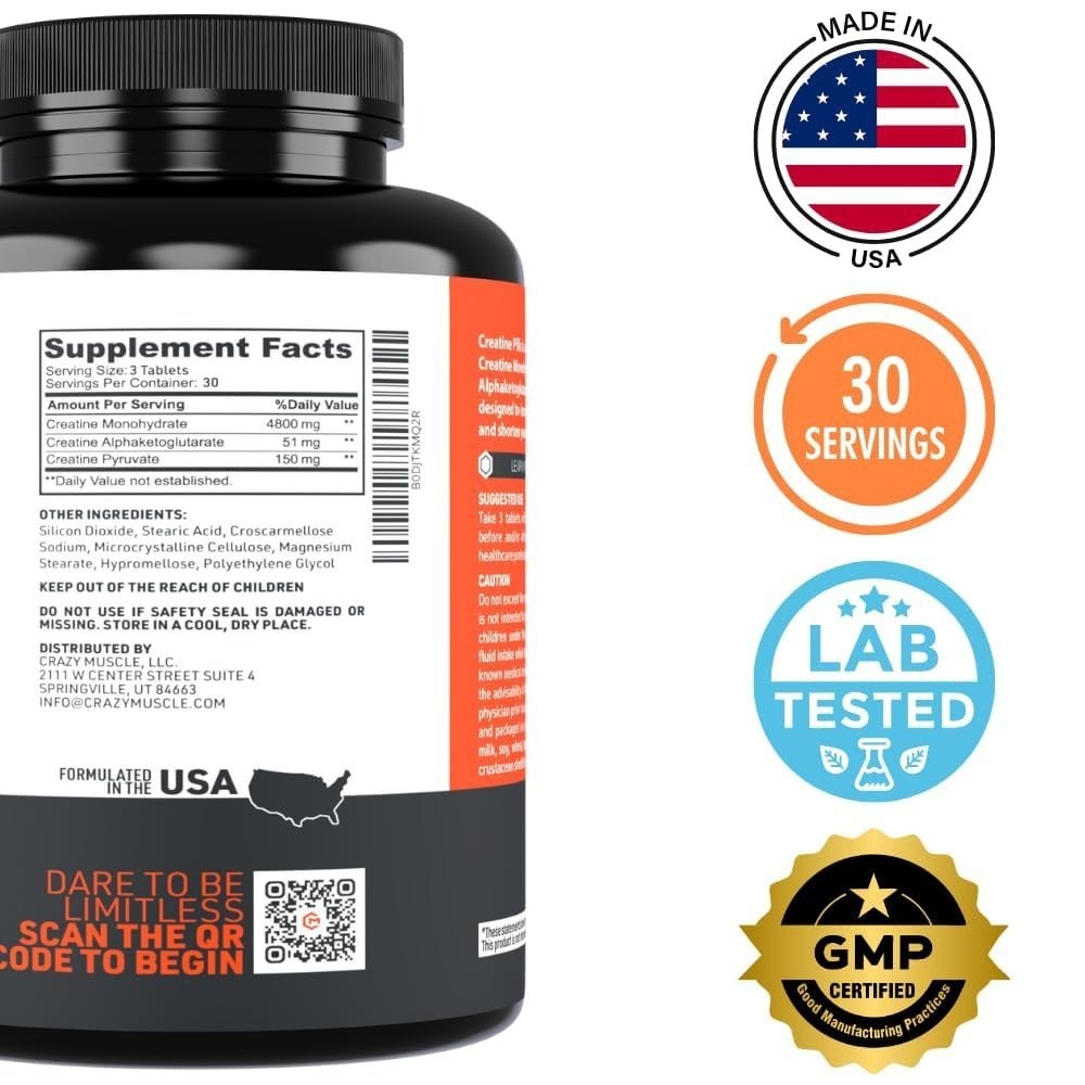 Crazy Muscle Creatine Pills 5g Monohydrate Pre Workout Muscle Gainer