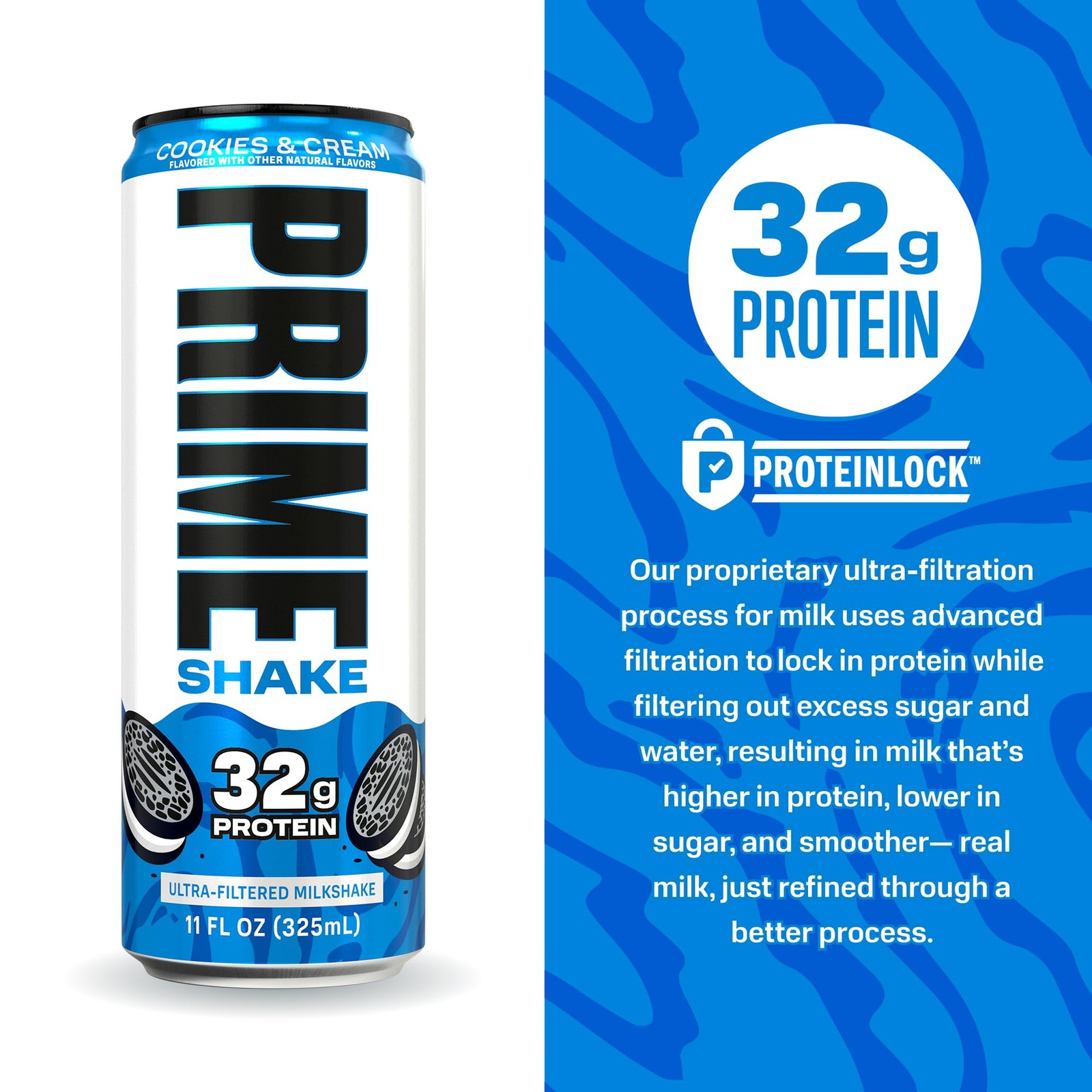 PRIME Shakes, Cookies & Cream, 32g Protein Shake for 11 Fl Oz (Pack of 12)