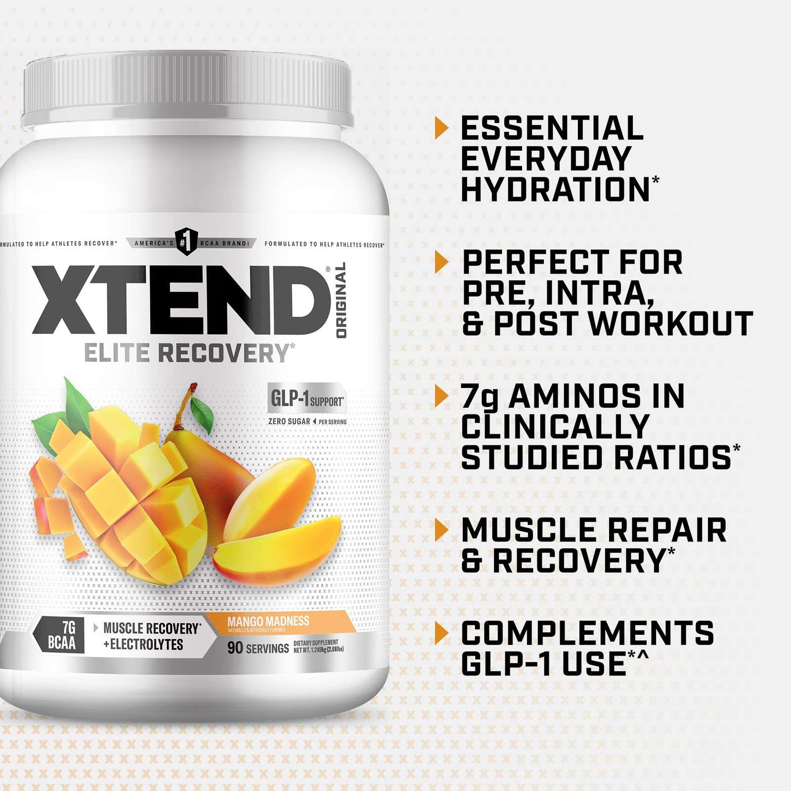 XTEND Original BCAA Powder Mango Madness | 2.58 Pound (Pack of 1), Orange