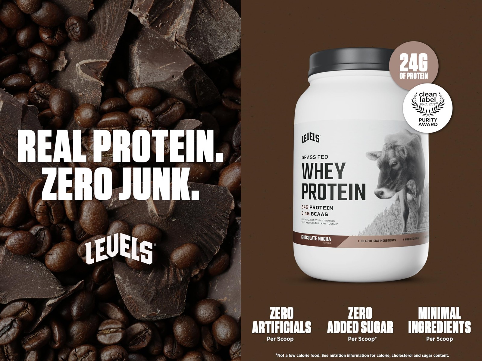 Levels Grass Fed Whey Protein Powder No Artificials 24G of Protein Chocolate …