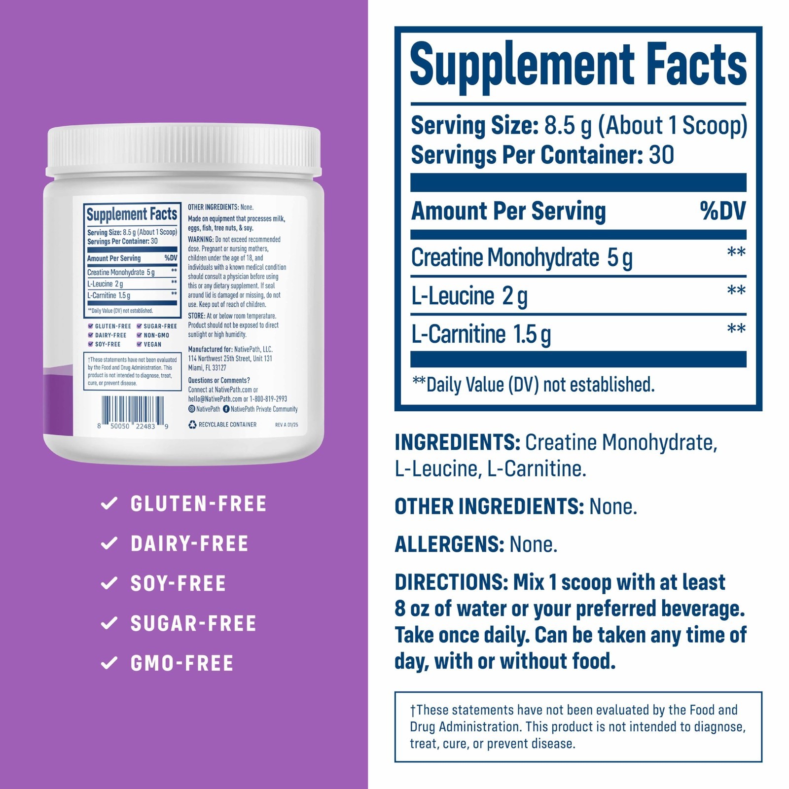Creatine Monohydrate Powder, Unflavored, 30 Servings | 5g Creatine, Muscle Recov