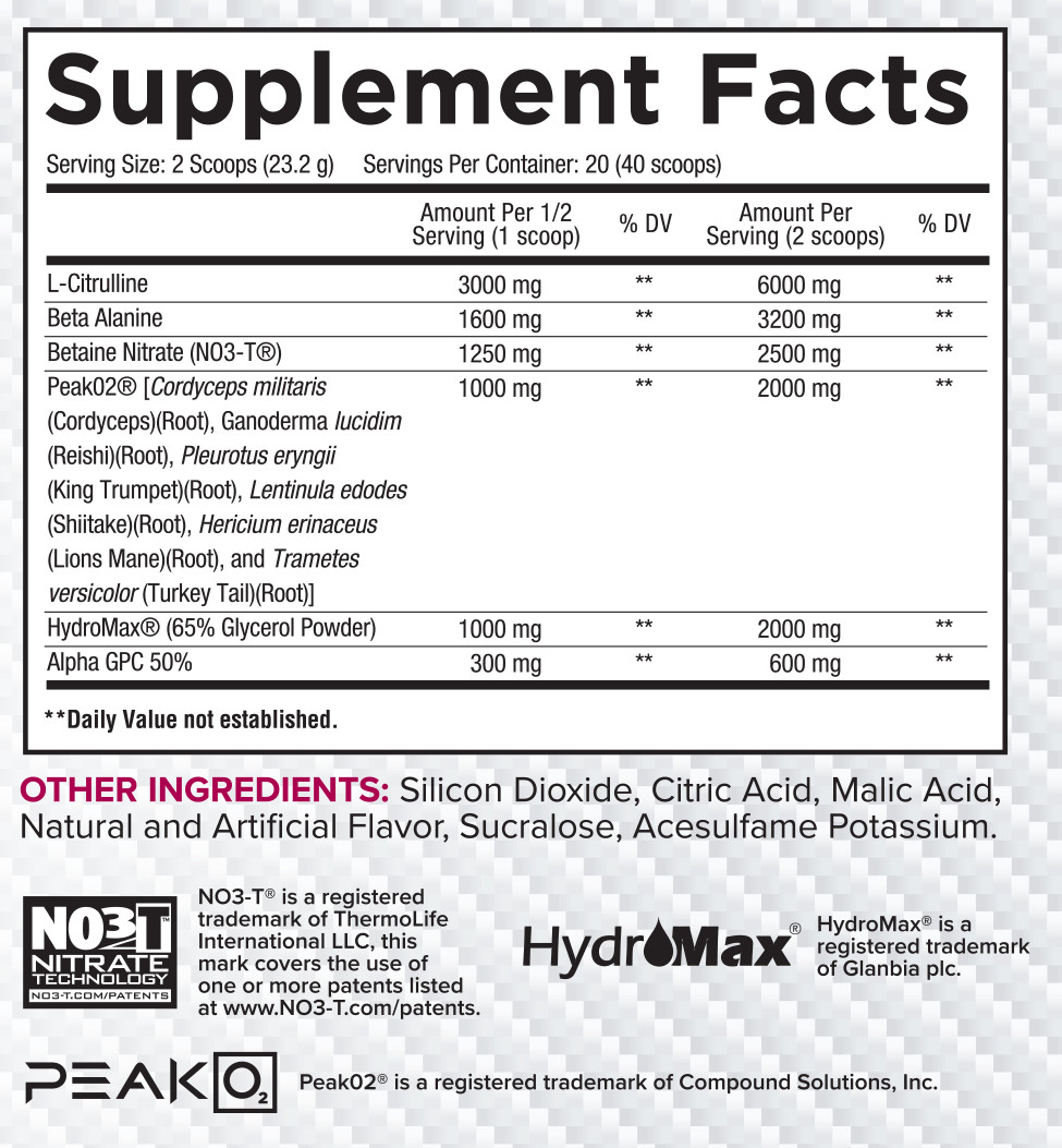 Core Nutritionals Pump Full-Spectrum/Non-Stim Pre-Workout 20serv Black Lightning