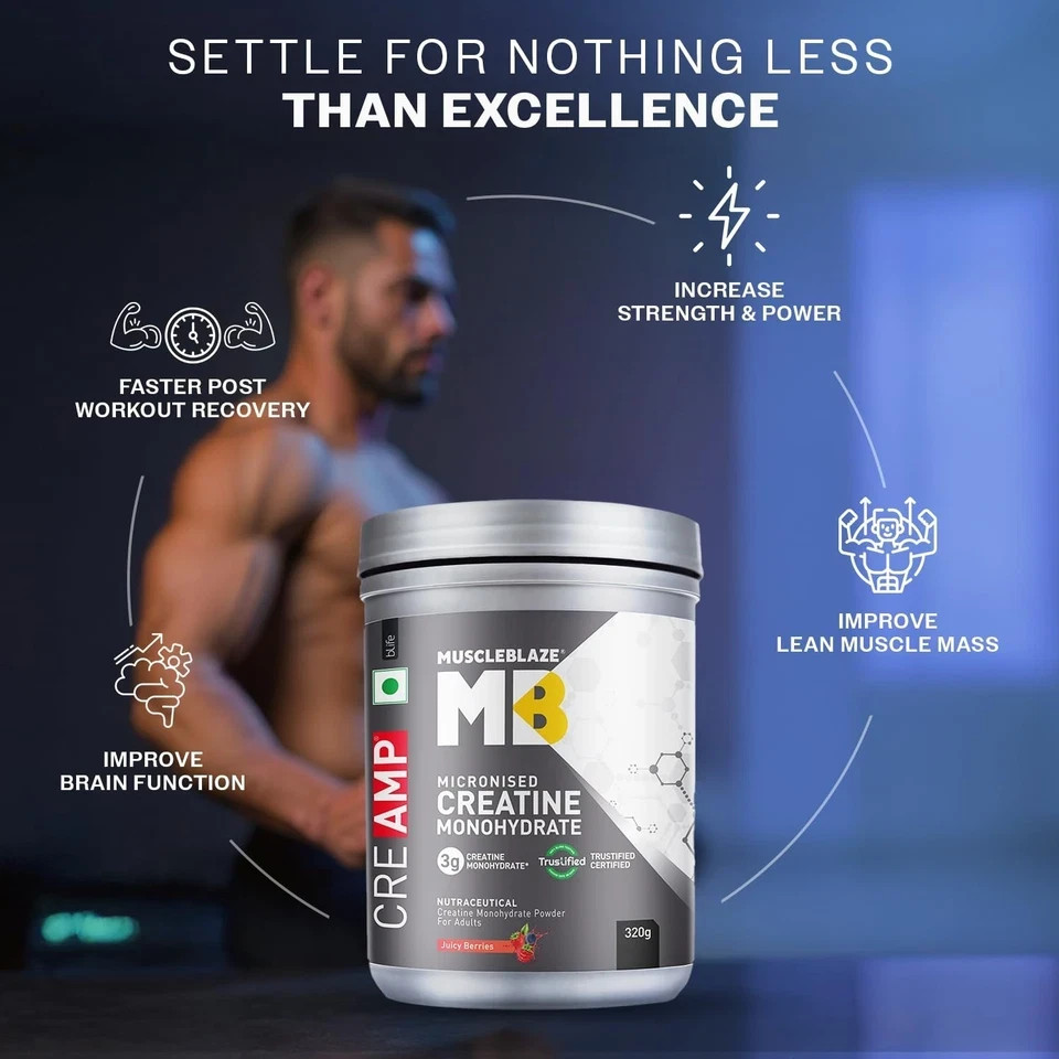 MuscleBlaze Micronised Creatine Monohydrate CreAMP Powder 80 Servings, 320g