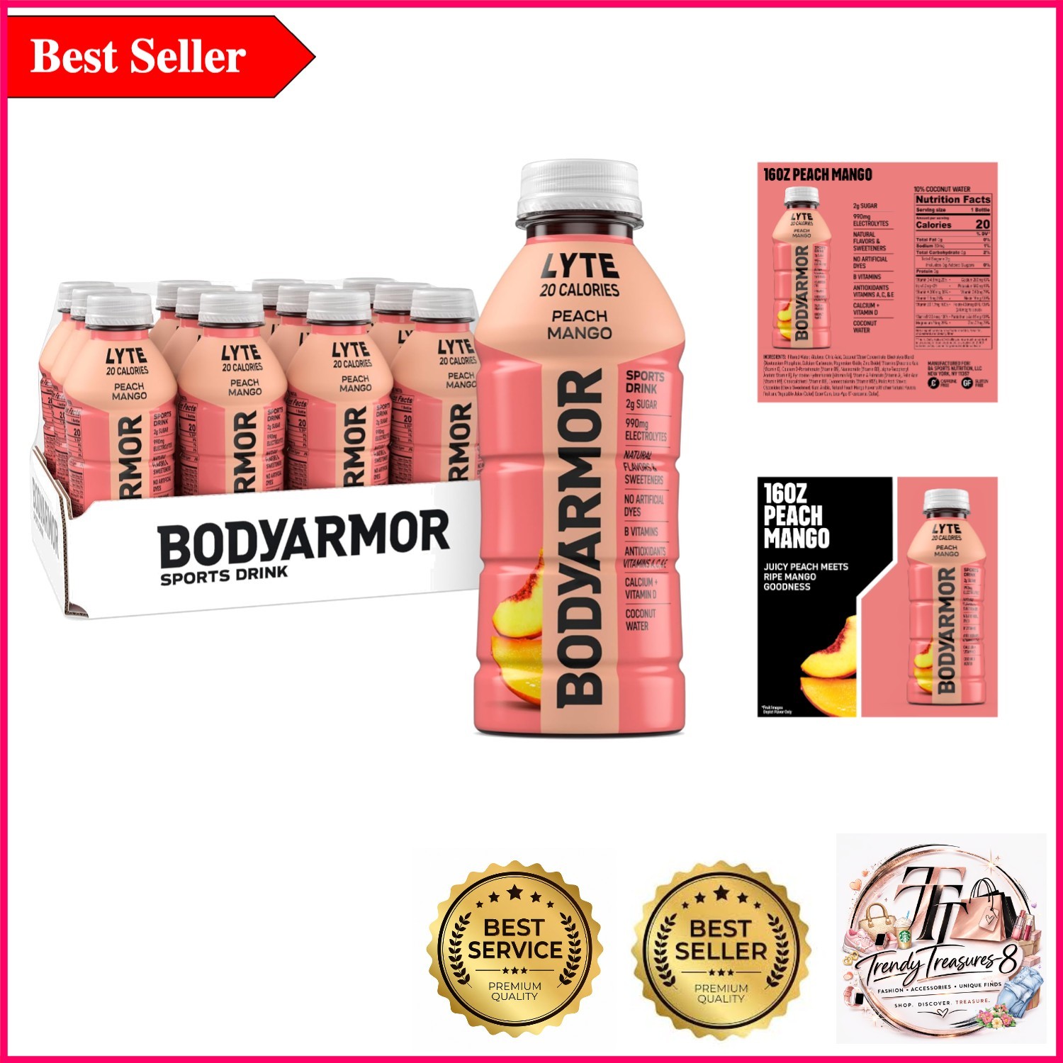 Lyte Peach Mango Electrolyte Sports Drink – 12 Pack, Natural Coconut Water Hy…