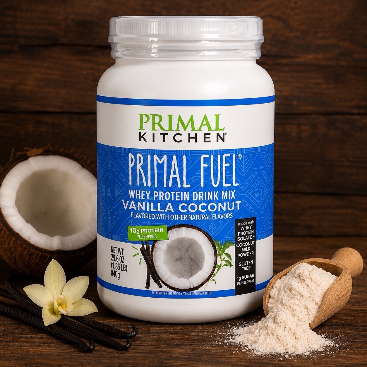 Primal Kitchen Primal Fuel Vanilla Coconut Whey Protein Drink Mix 29.6oz Ex 7/26