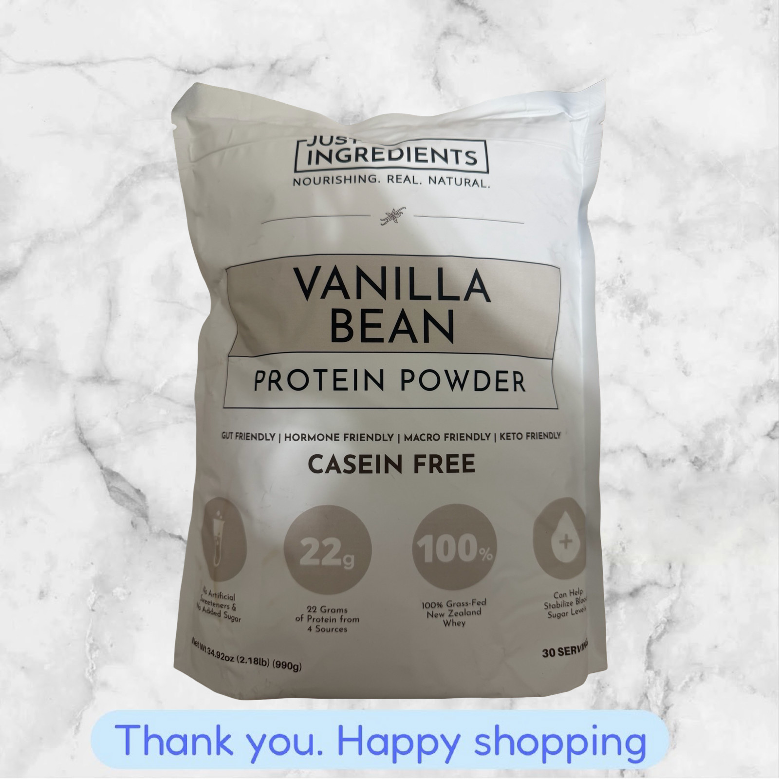 Just Ingredients Vanilla Bean Protein Powder Clean Natural 34.92oz NEW SHIP