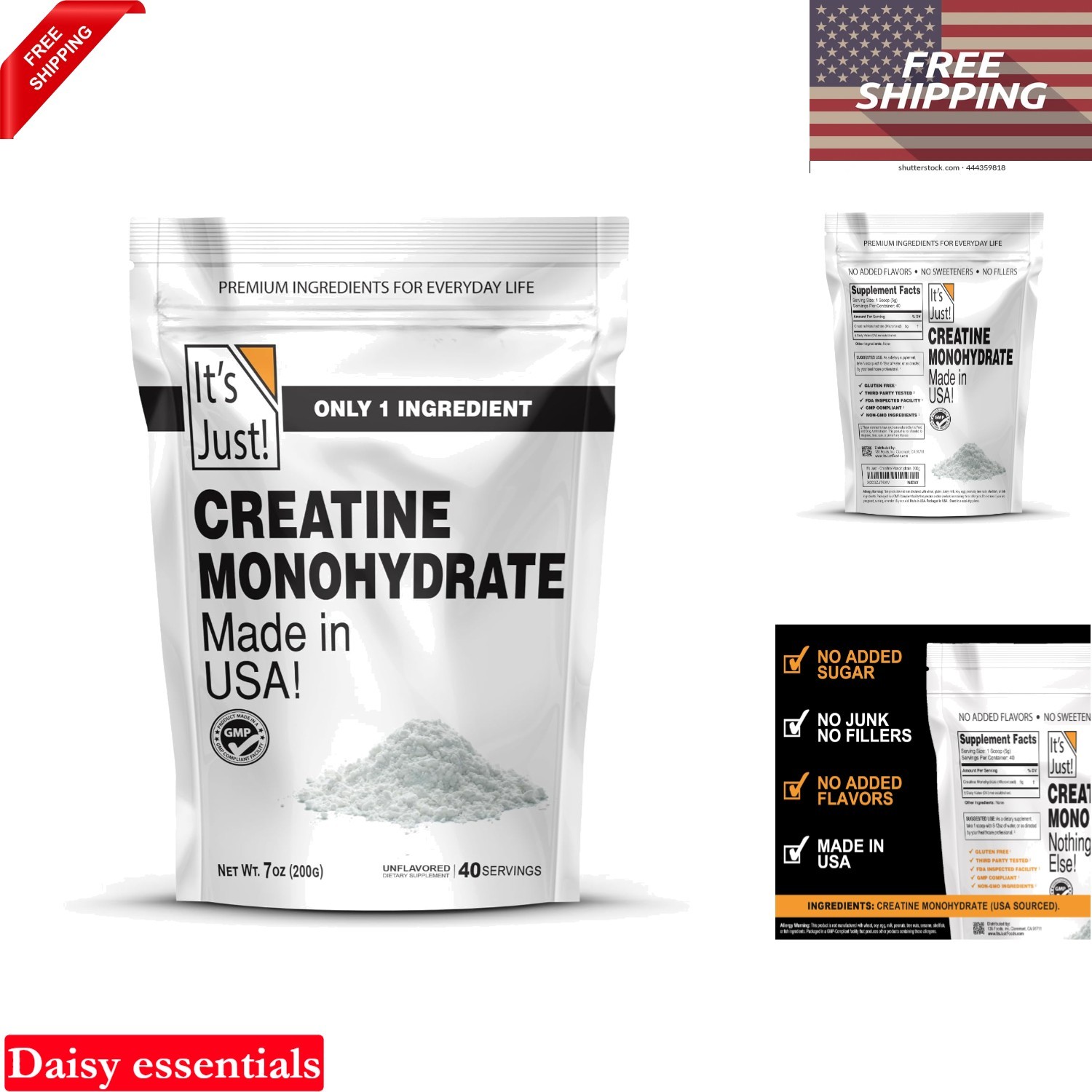 Creatine Monohydrate Powder 5g Servings 200g Unflavored, Lab Tested, No Fillers