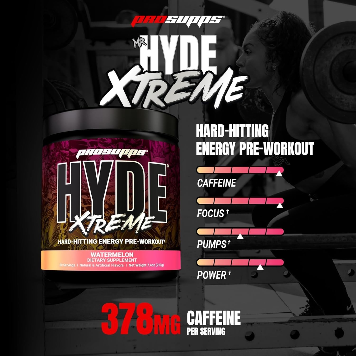 Mr. Hyde Xtreme Energy Pre Workout – Boost Focus & Pumps, 30 Servings Watermelon