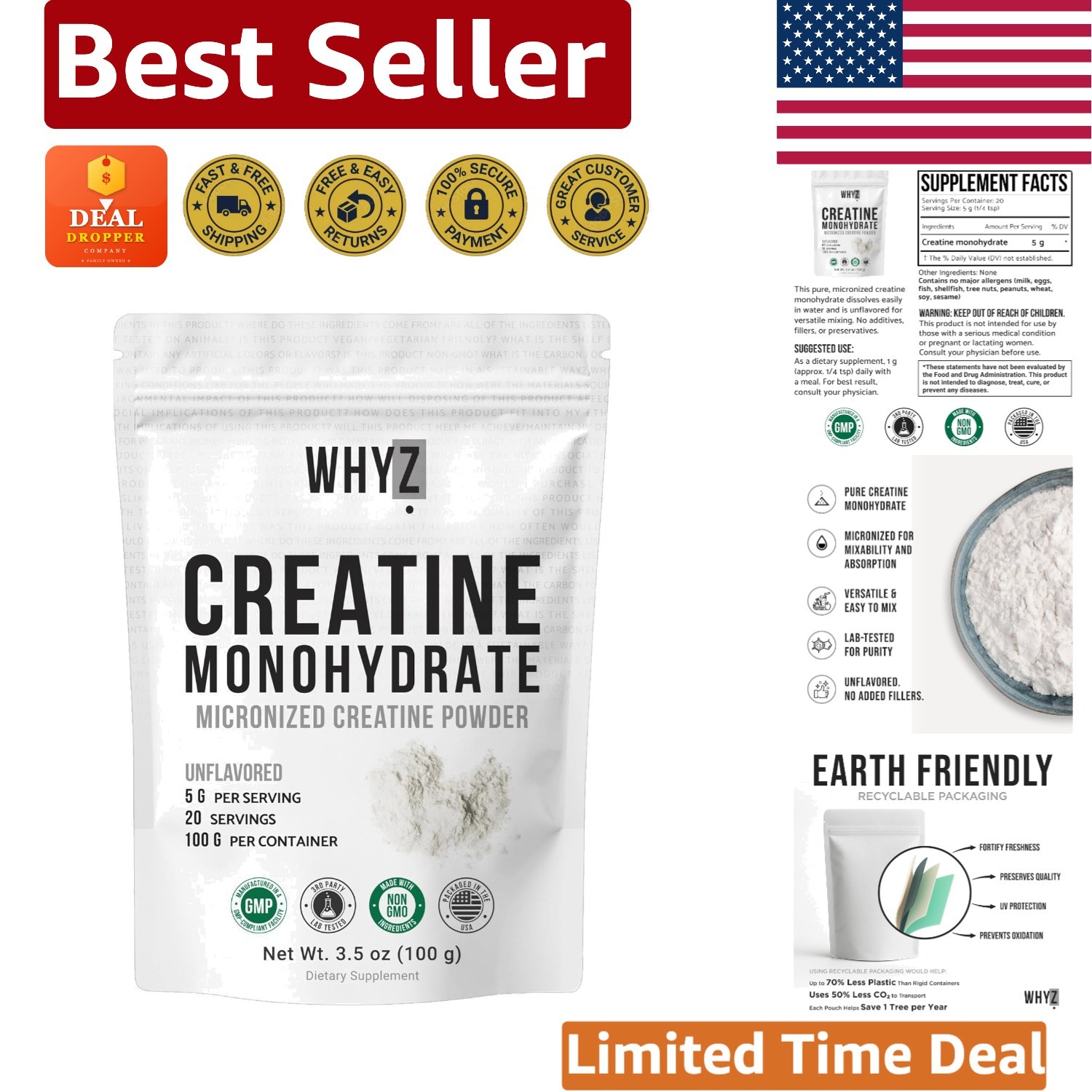 Unflavored Creatine Powder – 3.5 oz for Enhanced Performance & Recovery