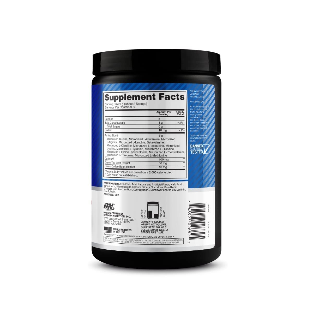 Amino Energy Pre Workout Powder – BCAA, Green Tea, Keto Friendly, Blue Raspberry