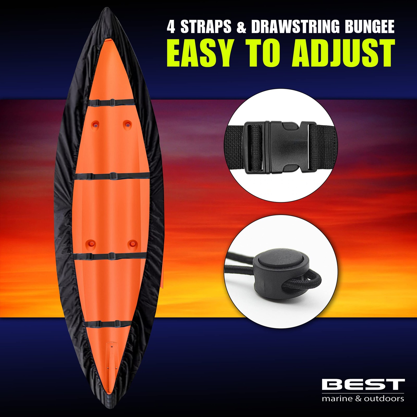 Best Marine and Outdoors Kayak Cover, Extra Thick 600D, Indoor Outdoor Storage,
