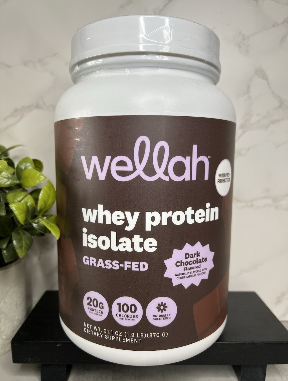 wellah Grass-Fed Whey Protein Isolate Dark Chocolate 31.1oz Exp 10/28