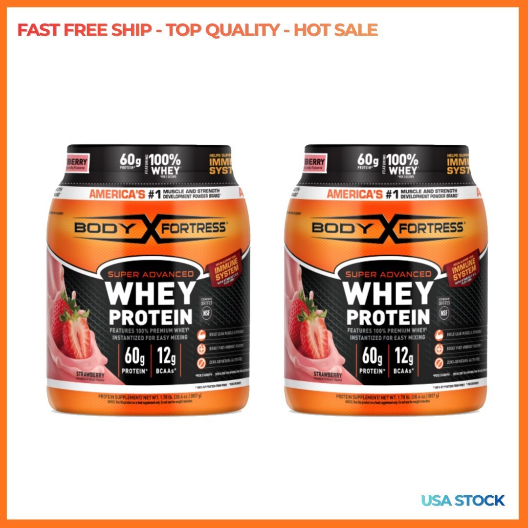 2P Body Fortress Super Advanced 100% Premium Whey Protein Powder, Strawberry