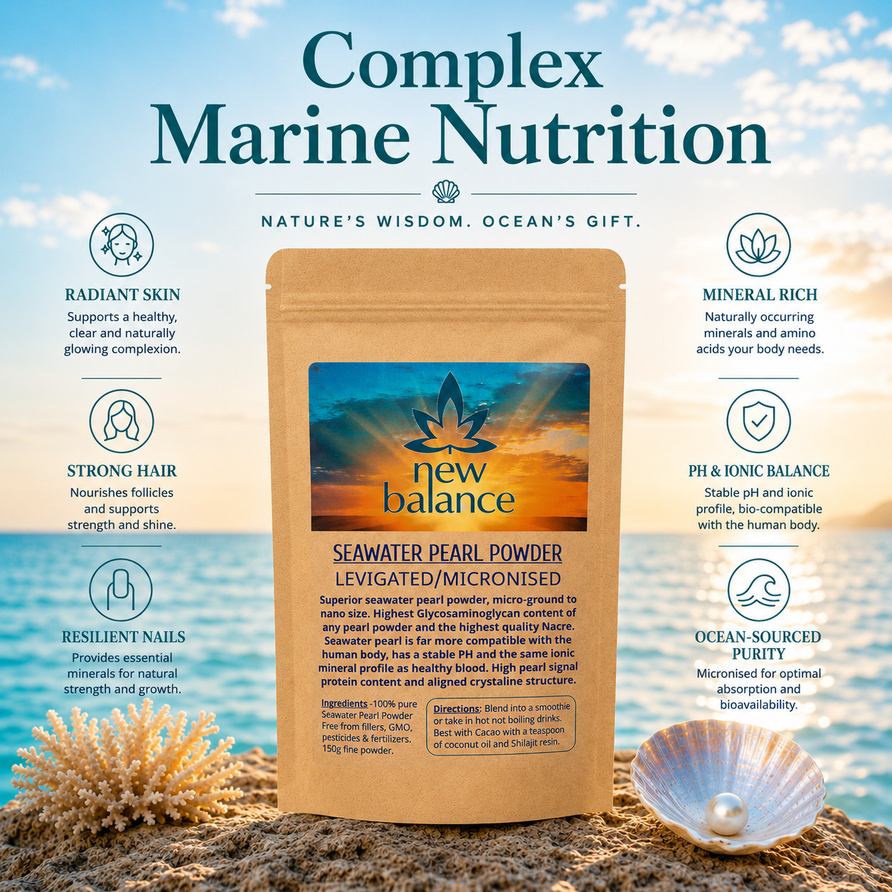 Seawater Pearl Powder 150g – Nano Micronised. Marine Beauty Supplement