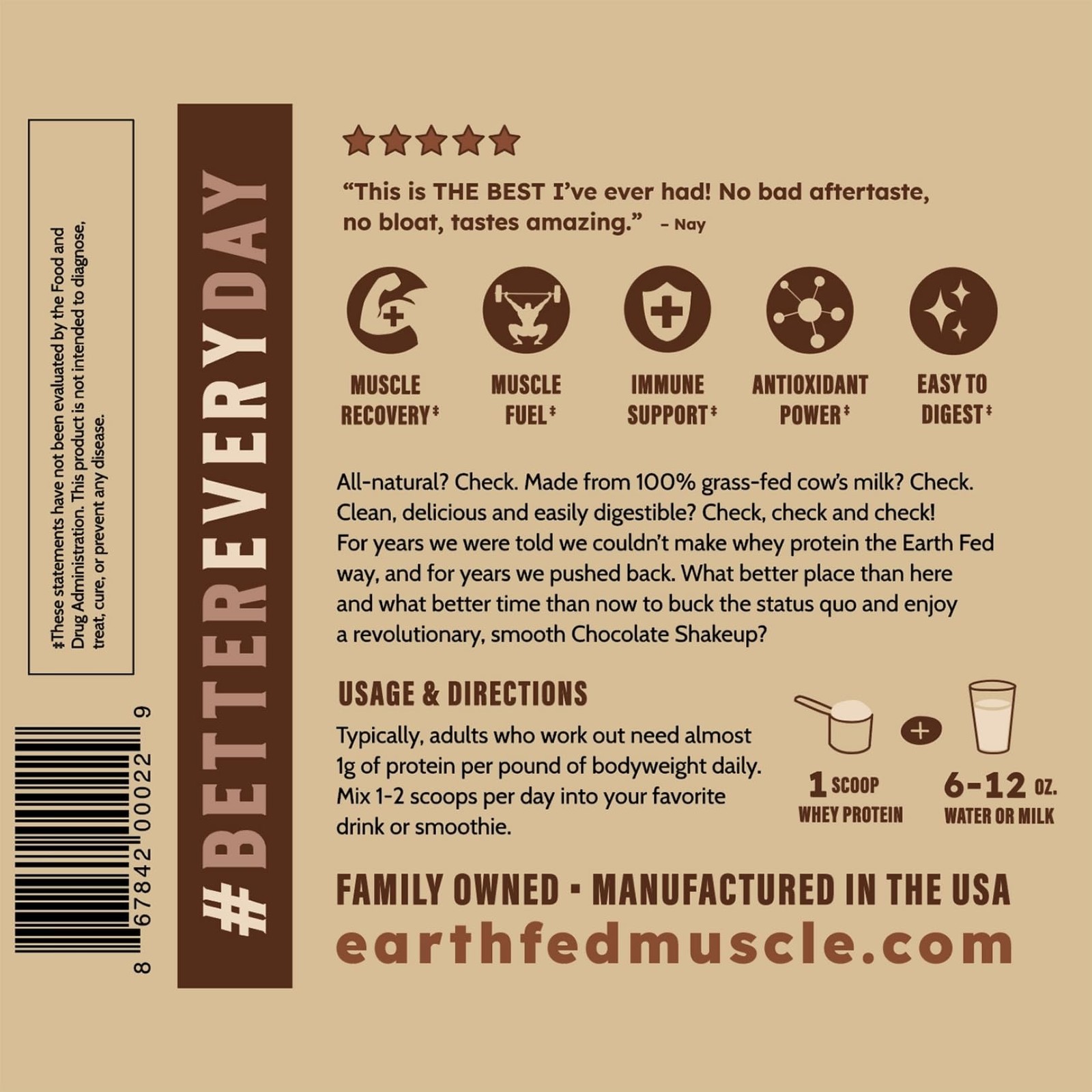 Earth Fed Muscle Chocolate Shakeup Truly Grass Whey 2 Pound (Pack of 1)