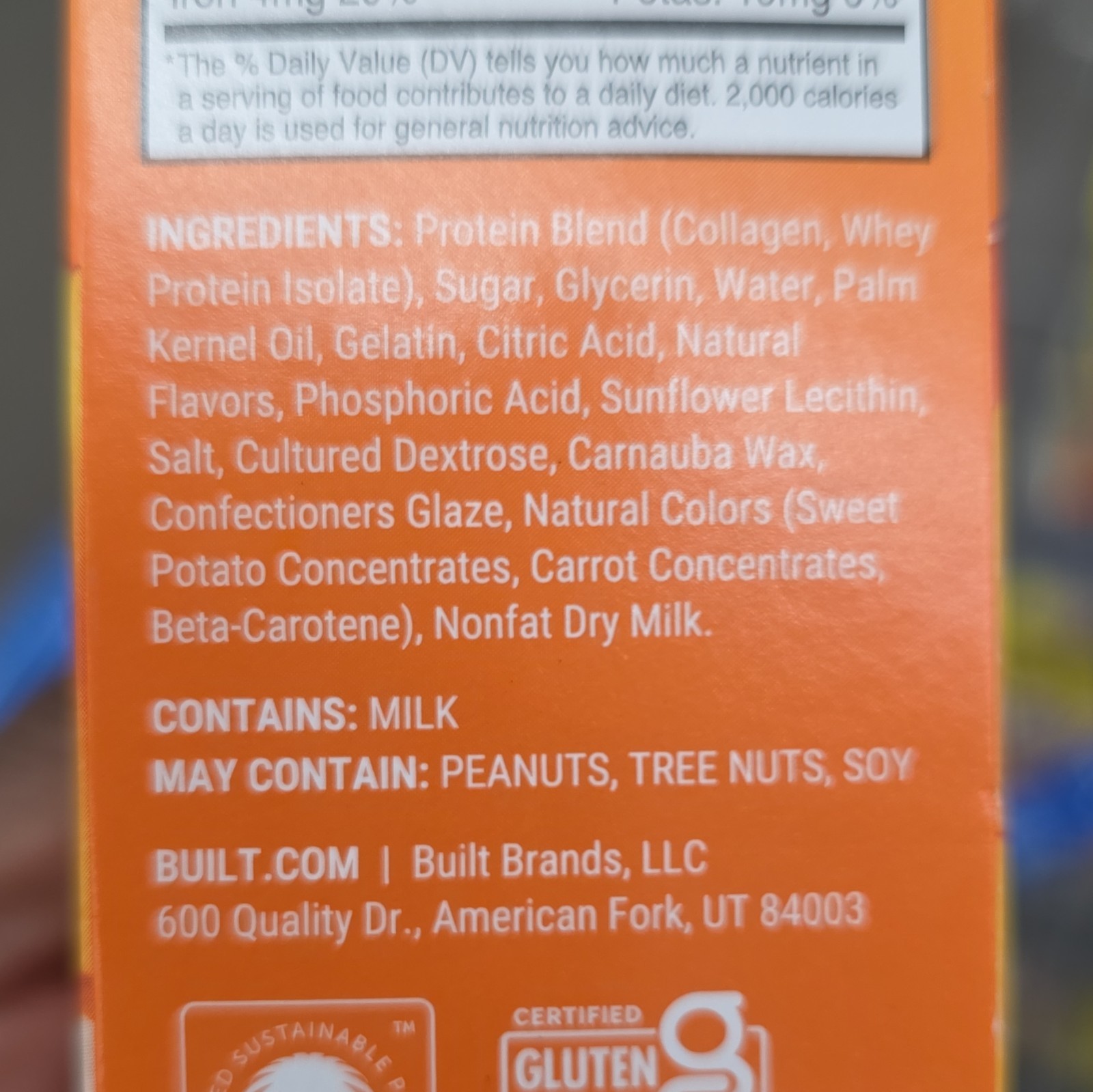 BUILT Sour Puff Protein Snacks Sweet Peach Punch Gluten Free 4 Count