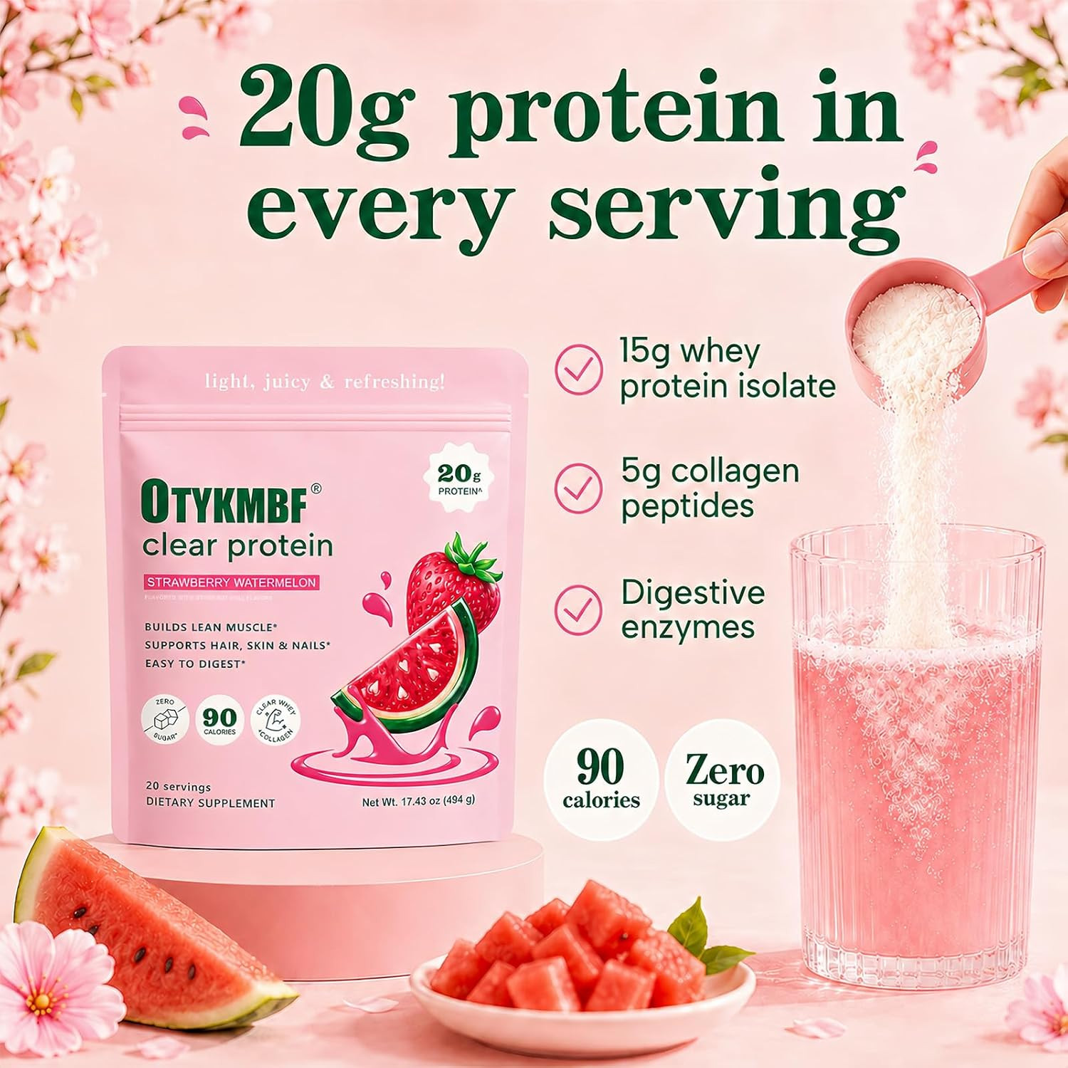 Clear Protein Powder 494G, Raspberry Lemon, 20G Protein, Whey Protein Isolate wi