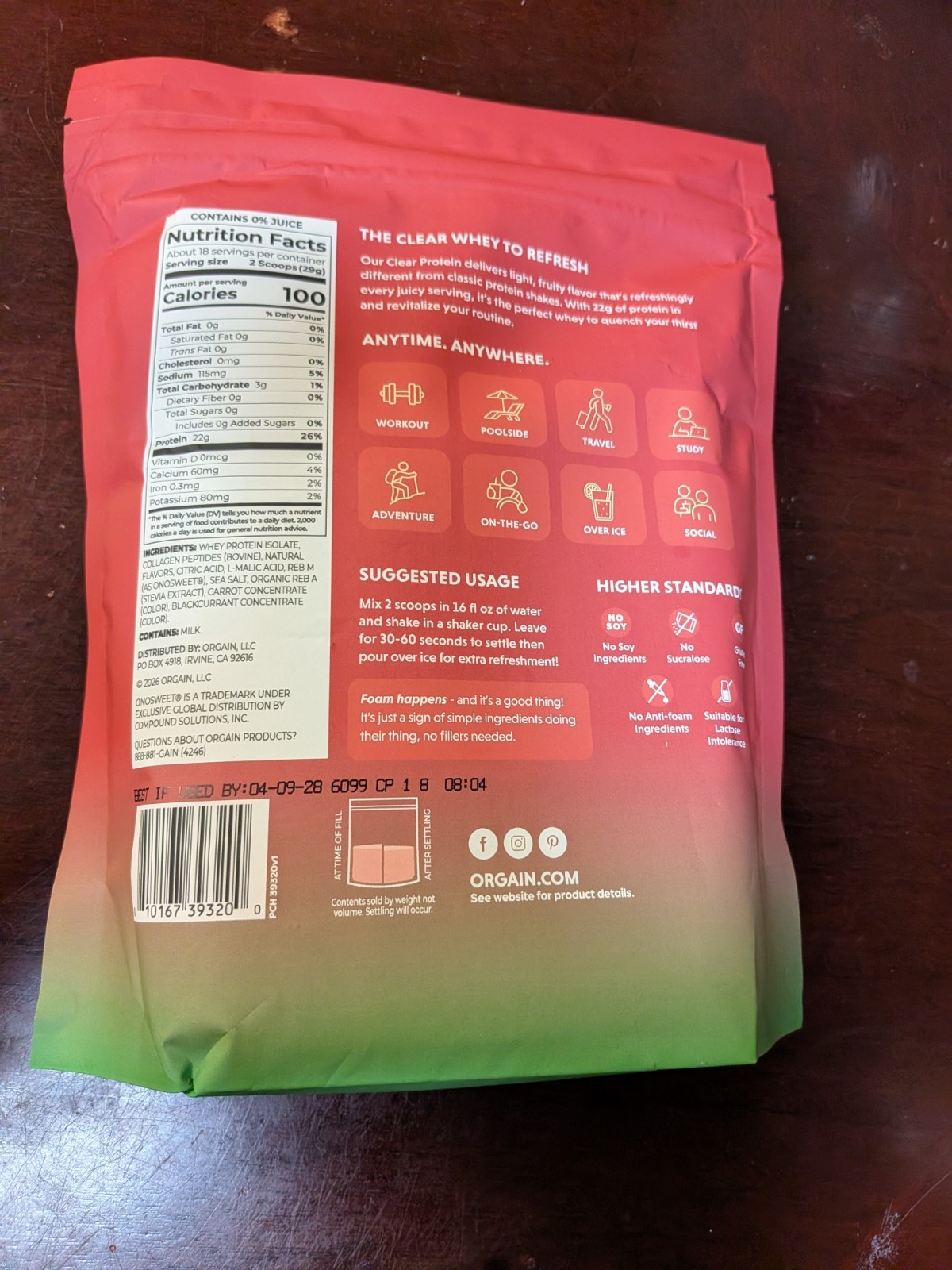Orgain Clear Whey Protein Powder – Watermelon, 18.4 Oz