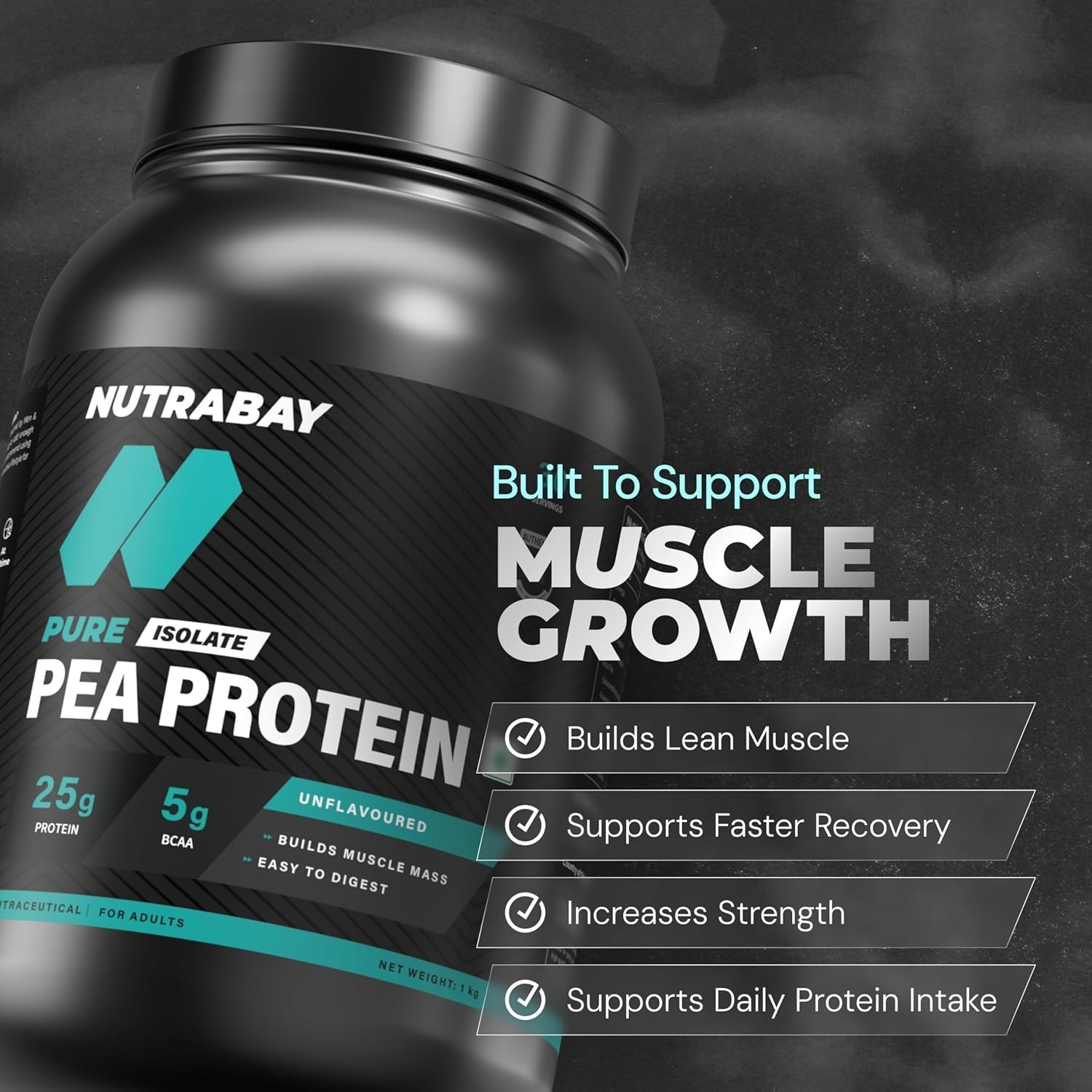 Pure Pea Protein Isolate – 25.3g Protein, 5g BCAA -1 Kg Unflavoured, 30 Servings