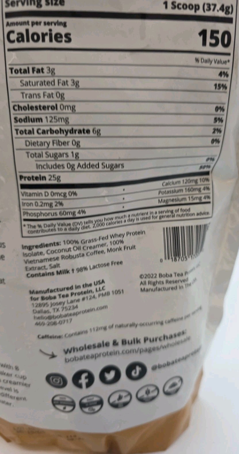 Boba Tea Protein Whey Protein 2.08 Lbs Vietnamese Coffee Exp 4/27 Sealed