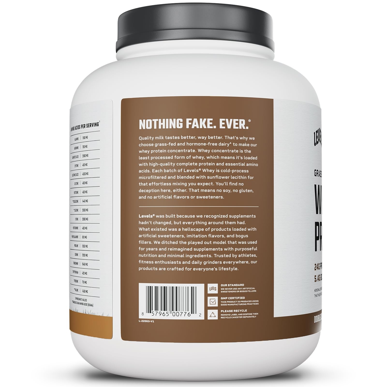 Levels Grass Fed Whey Protein Powder No Artificials 24G of Protein Double Cho…