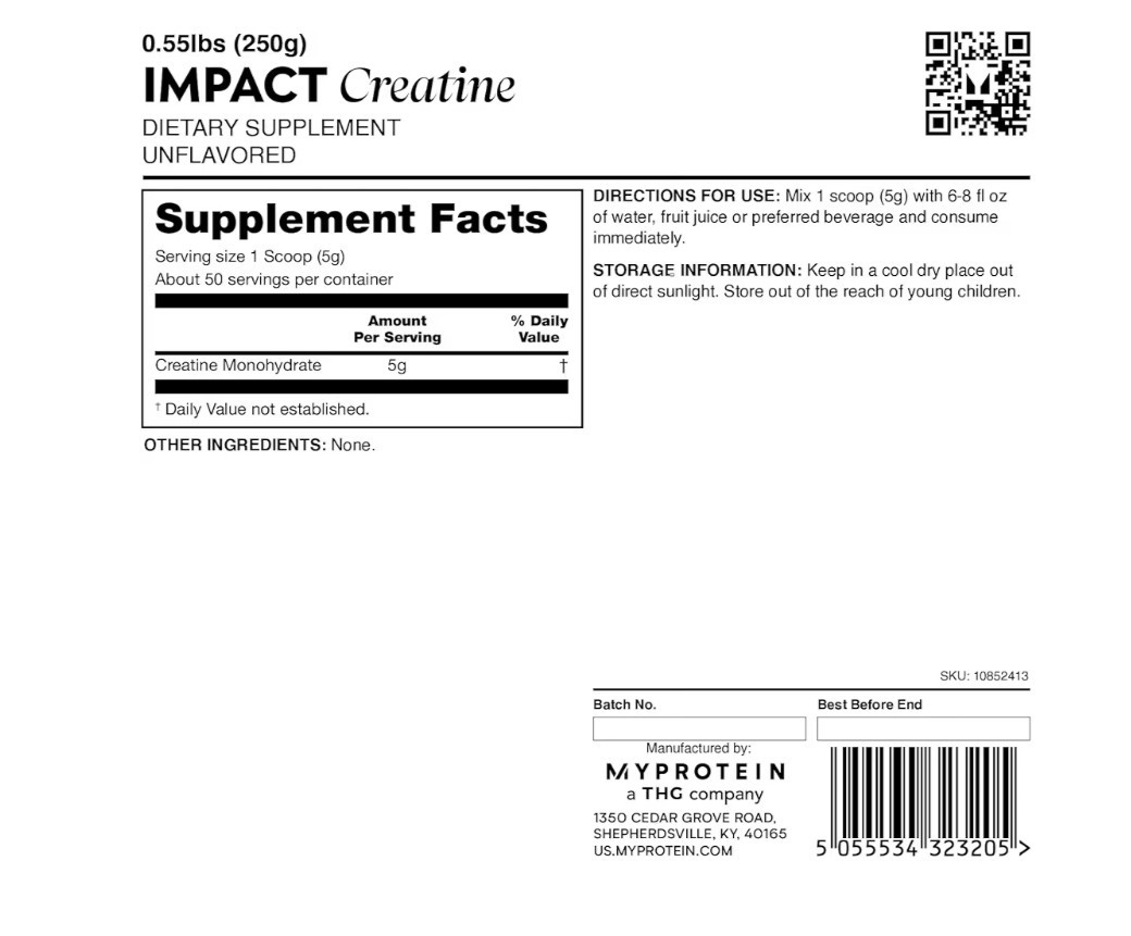 Myprotein Impact Creatine Monohydrate Powder .55lb 50Servings Pure Unflavored