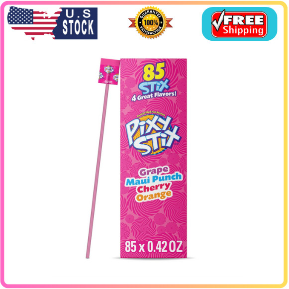 Wonka Pixy Stix Sour Powder Straws, Grape, Maui Punch, Cherry, 85 Count