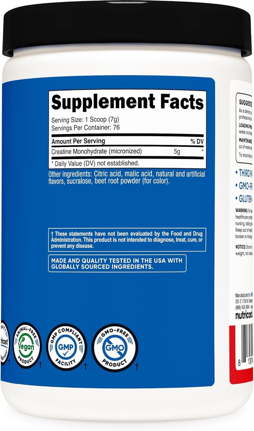 Creatine Monohydrate Powder in Fruit Punch Flavor – 500g for Muscle Growth