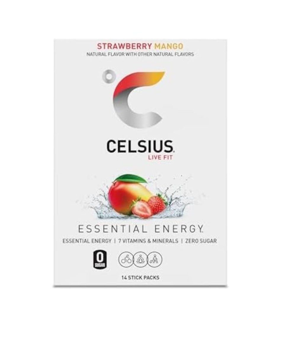 Celsius Essential Energy Powder Drink Mix Sticks Strawberry Mango 14ct 200mg