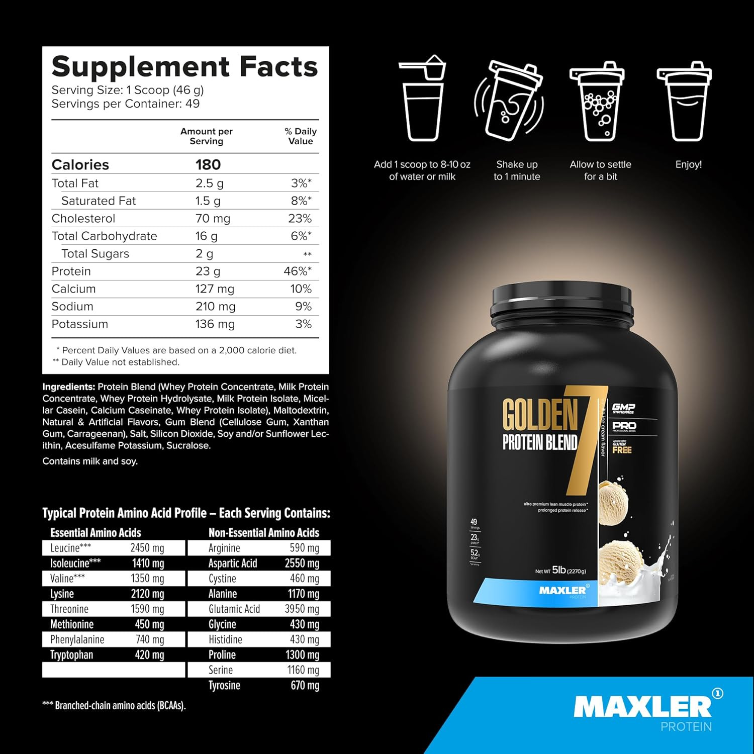 Golden 7 Protein Blend – Protein Powder for Muscle Gain & Recovery – Vanilla Pro